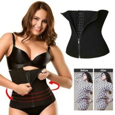 Women Waist Trainer Latex Belt Steel Boned Zipper Body Slim Girdle Shaper=