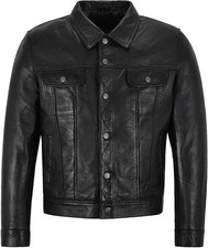 Veste camionneur noire pour homme 100 % cuir d'agneau véritable veste de...