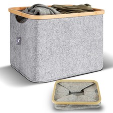 HENNEZ Panier 40L Felt Bambou Corbeille de Rangement Déco Organiseur Box Pliable
