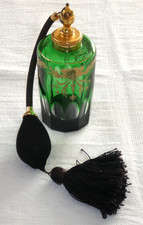 Ancien Vaporisateur en Cristal vert et décor or De Marcel Franc Pour Collection