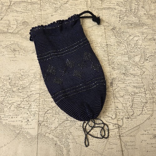 Bourse sac maille bleue perles - bourse,