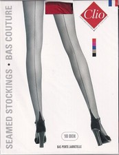 Bas nylon couture Clio 10 D coloris Noir/Rouge. Taille 3. Back seam stockings.