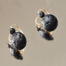 Dormeuses En 0r 18k Niii Jais Noir Époque Victorienne Poinçon Aigle 2,3g H20mm