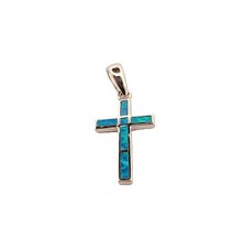 Pendentif croix opale bleue en argent sterling