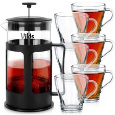 Verres à Café Thé 250ml + Cafetière 1L Set 7pcs Verres à Eau Jus