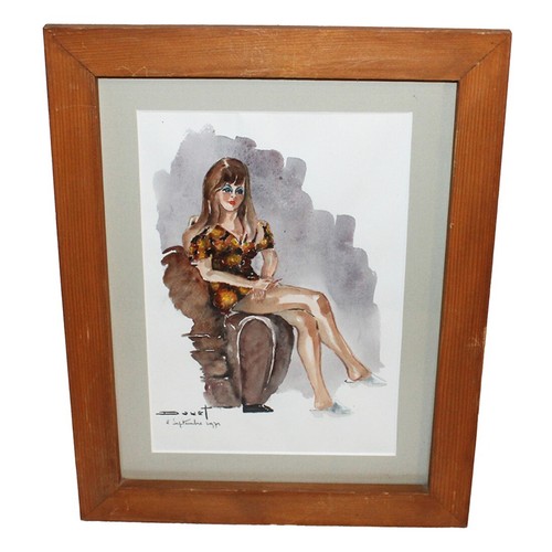 Aquarelle vintage sous cadre