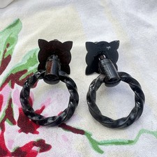 2 French Black Pull Drop Ring 1½” Wrought Iron Drawer Cabinet Antique Knob