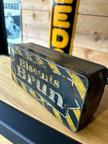 Boite métal biscuit brun - métal,