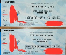 2 places System Of A Down Stade de France Cat.1 04/07/26 Côte À Côte Face Scène