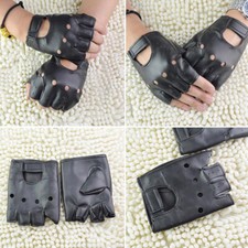 Gants Sans Doigts De Motard De Moto En Cuir Souple Noir D'extérieur Pour /