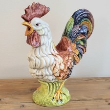 Pichet Zoomorphe Coq en Faïence Barbotine Multicolore Italie Accidenté 21 cm