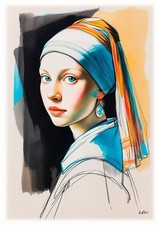 Tableau création originale -  Portrait 'Jeune fille à la perle'