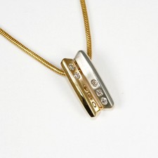 Pendentif En Or Jaune 585 Or Blanc 14 Carats Avec Diamant-Brillant 0,13 Ct. W.Si