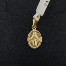 Pendentif Or 18K 750 Mls. Médaille Miraculeuse Ovale Brillant Mini 12,8 MM.