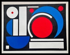 Auguste HERBIN : composition cubiste, Une, lithographie pochoir 6 couleurs 1954