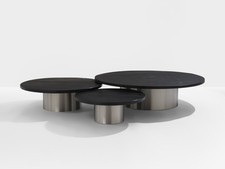 Set de trois grandes tables basses gigognes ardoise acier brossé 1970