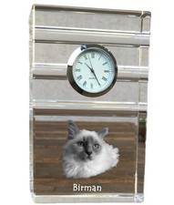 Sacré de Birmanie - Horloge Verre Avec Photo,Katzenfoto En Cristal,Personnalisé