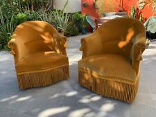 Paire de fauteuils crapaud velour moutarde vintage