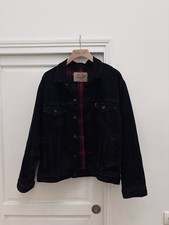 Vintage Levi’s Black Denim Trucker Jacket – Red Tartan Lining, Made in USA 