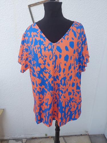 Top tunique orange bleu - orange,