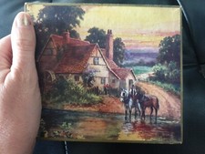ancienne boite carton chocolat bonbon motif tableau campagne moulin chevaux