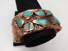 Vintage Solid Copper Turquoise Cuff Bracelet SUNBELL