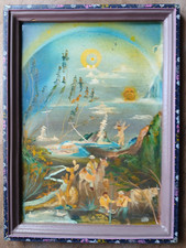 Tableau naïf équatorien, huile sur peau, signé, 29x39cm