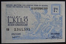 Billet de matière - 1 kilos de Acier ordinaire 1948  O.C.R.P.I.