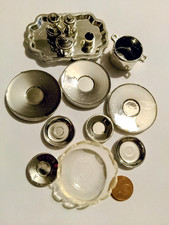 vaisselle pour maison de poupée playmobil - barbie - 14 pièces argenté miniature