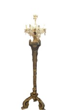 Imposant Lampadaire Ancien Torchère  En Bois Sculpté Doré 