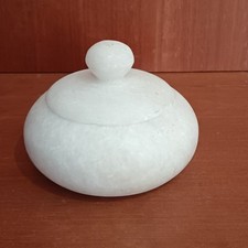 Petite Boîte À Bijoux En Albâtre Blanc Avec Couvercle, Bonbonnière, Vintage 