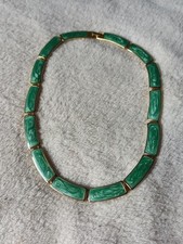 Collier ras du cou métal doré laqué vert nacré Vintage années 70/80