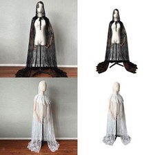 Cape longue à capuche pour femme en dentelle pour bal masqué, soirée