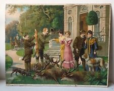 peinture chromolithographie Jozsef Ringeisen retour de chasse tableau 19 eme