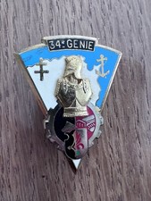 ORIGINAL MILITAIRE INSIGNE 34º RÉGIMENT DU GÉNIE / DELSART TBE