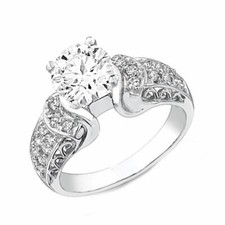 Vintage Style GIA Diamant Rond Coupe Fiançailles Bague 1.72 Cts 18k Blanc Or