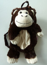 L1. DOUDOU PELUCHE SAC A DOS SINGE marron blanc Pillow heads 37cm - ETAT NEUF *