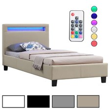 Lit simple avec sommier 90x190cm tête de lit avec LED intégrées en synthétique