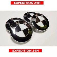 4 Cache Moyeu  Jante BMW Noir Blanc 68mm Centre De Roue Emblème