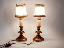 Pair of Brass Bedside Lights French Vintage Candlestick Style Electric Lamps