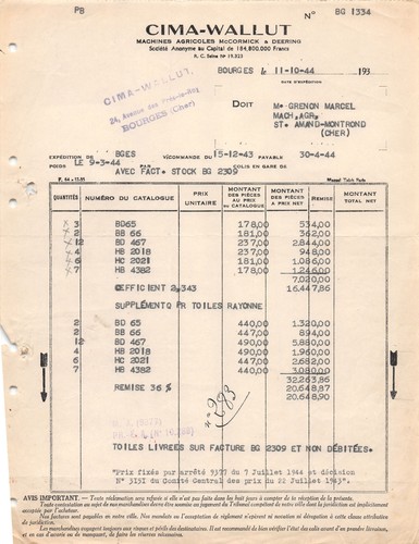 1944 facture cima - ,