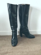 Bottes en cuir noir vintage à talons hauts, élégantes et intemporelles Taille 37