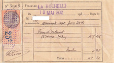 VIEUX PAPIER 1932 FISCAUX SUR