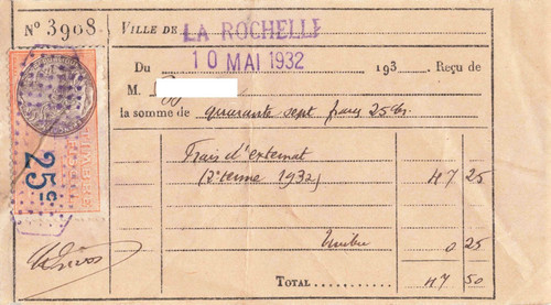 Vieux papier 1932 fiscaux - papier,