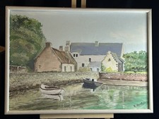 Ecole bretonne XXè - Huile sur toile - Paysage vieux port d'Etel - Quiberon