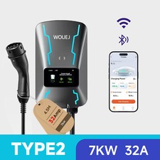 EV Charging Station Type2 7KW 6-32A 1Phase Car Charger Wallbox LCD APP RFID Card