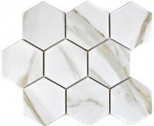 Mosaïque carreau céramique blanc Hexagon Calacatta bain 11F-0112_f | 10 plaques