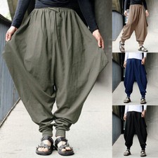 Mode Hommes Pantalons Harem Décontracté Baggy Hakama Toile Japonais Samouraï /