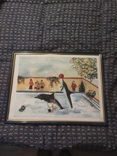 tableau ancien animaux a la piscine aquarelle signé m paquet daté 1998
