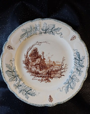 GRANDE ASSIETTE PLATE FAÏENCE  HB CHOISY LE ROI, LOUIS XIII, DÉCOR LE MOULIN,TBE